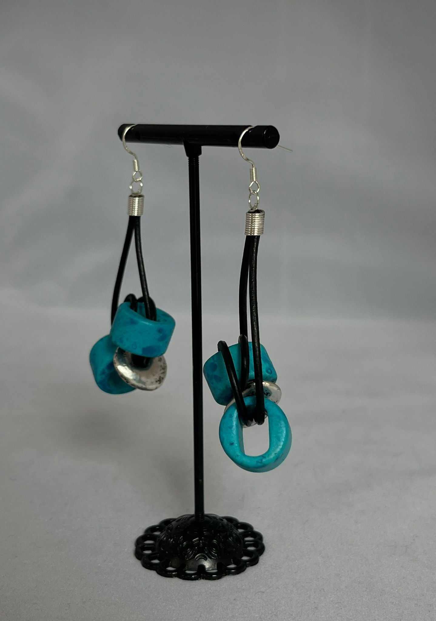 Handmade blue ceramic bead earrings