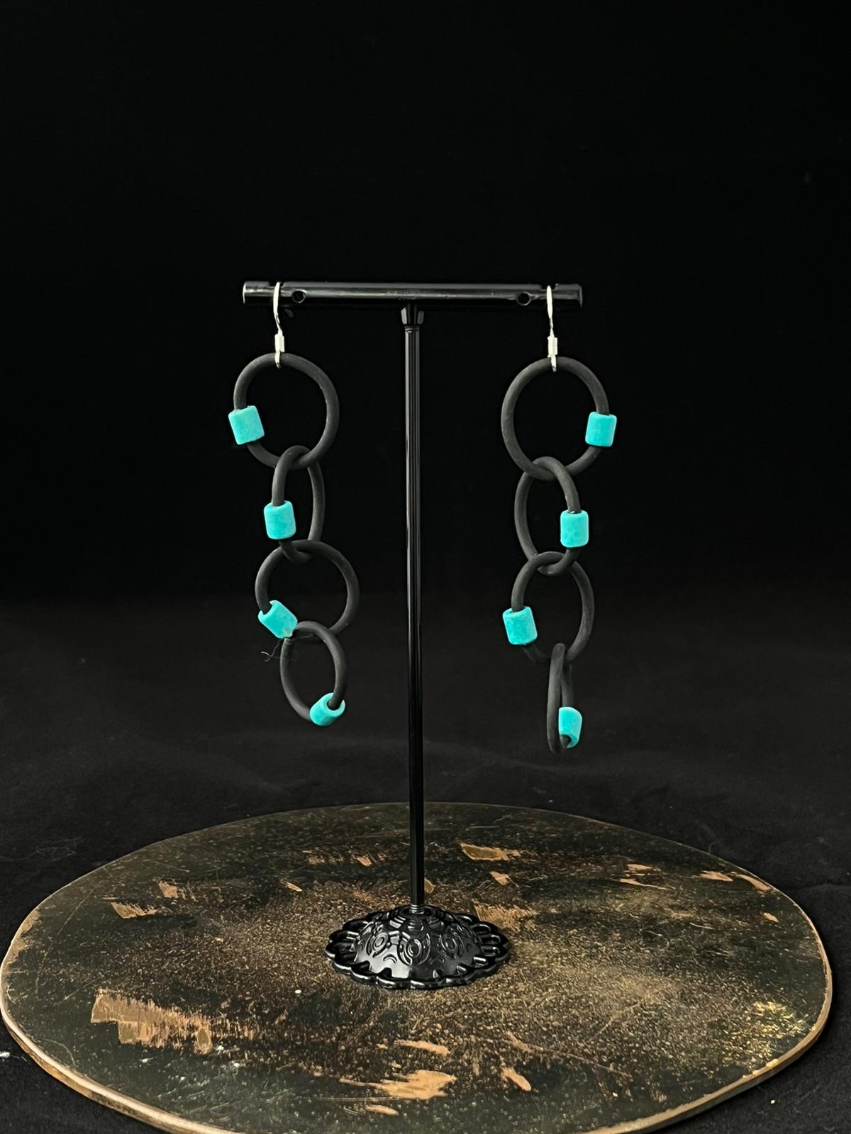 Silicone hoop Earrings with Turquoise ceramic beads