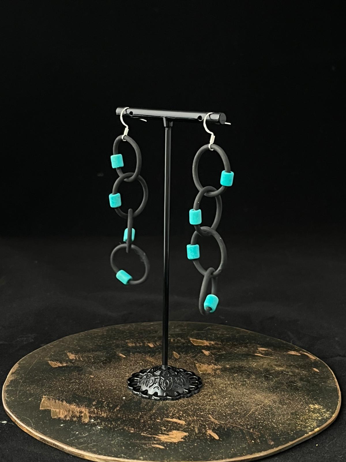 Silicone hoop Earrings with Turquoise ceramic beads